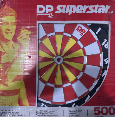 Vintage DP Superstar 500 2 Sided 18  X 1 1/4  Dartboard With Darts New Open Box