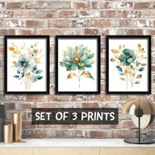 Set of 3 Prints Botanical Wall Art Framed Flower Artwork Floral Art Home Decor