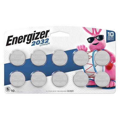 Energizer 2032 Batteries (10 Pack), 3V Lithium Coin Batteries