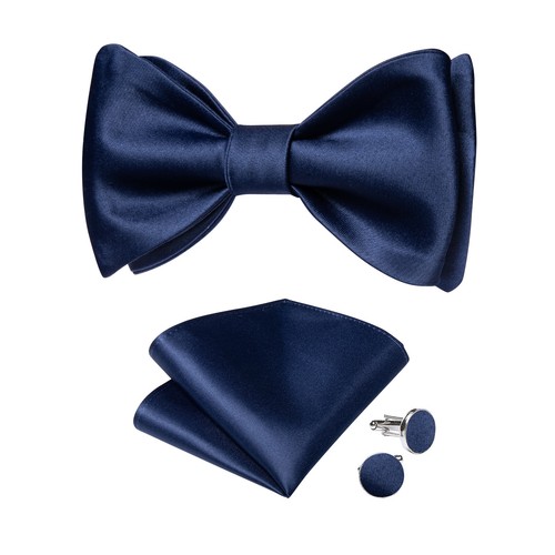 Striped Black Mens Bow Tie Set Hakerchief Cufflinks Wedding Prom Gift 3pcs Set - Picture 300 of 324