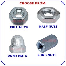 NUTS M3 M4 M5 M6 M8 M10 M12 M16 FULL HALF DOME LONG NUT TO FIT METRIC SCREWS BZP