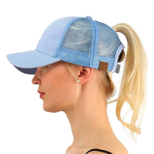 Women's Ponytail Cap Messy Buns Ponycap Adjustable Mesh Baseball Hat -13 colours - Picture 23 of 39