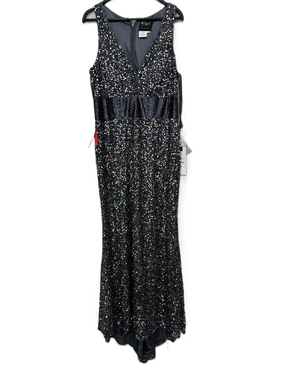 mac duggal sleeveless sequin cocktail dress NWT Gray Sequined V-neck Size 14 Womens Lipsy Satin Panel Color:Grey Silk maxi dresses Promgirl Using everyday denim as