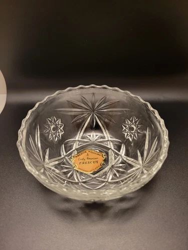 Vintage Candy Dish Anchor Hocking Glass Early American Prescut 5" W/ Sticker