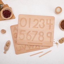 Montessori Language Toys Double Sided Wooden English Alphabet Numbers Board