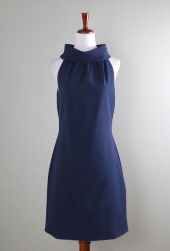 SAIL TO SABLE STS $178 Solid Navy Cowl Halter Neck Shift Dress Size XS
