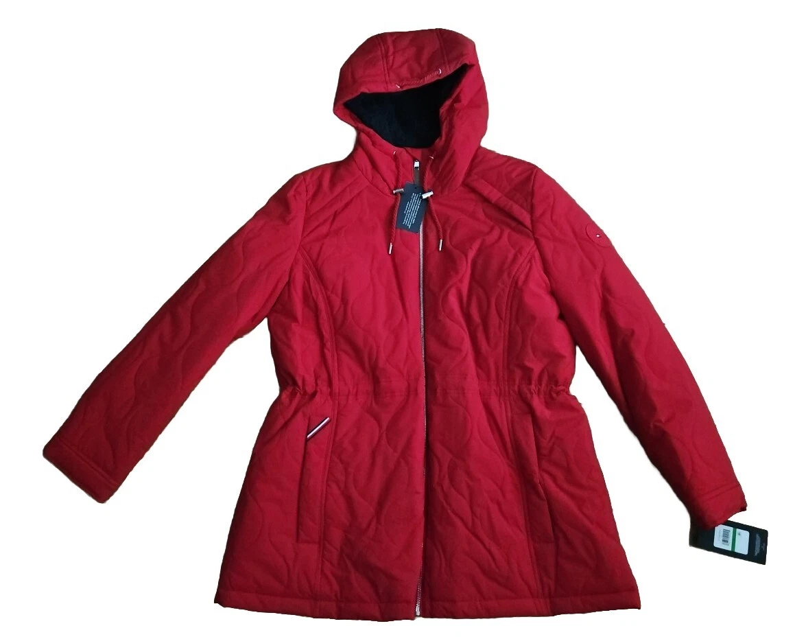 Tommy Hilfiger Women's Hooded Puffer Jacket/Coat Insulated Red Large TW2MP294.