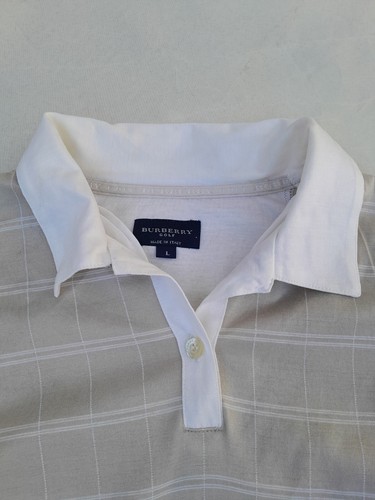 Burberry Golf Polo Shirt Womens Large Beige Embroidered Badge Logo Made in Italy - Picture 2 of 12