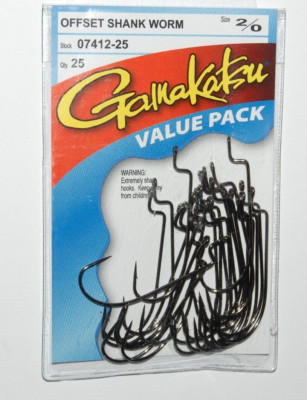 gamakatsu 2/0 offset shank worm hook 25 per value pack 07412-25 soft plastic 