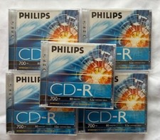 5 x Philips CD-R 700mb/ 80mins 52x Speed Blank Recordable Discs New & Sealed