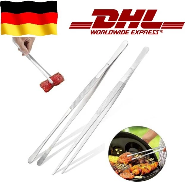 2x Kochpinzette 30cm groß Edelstahl Grill Fleisch Küchen Brat Pinzette Zange DE - Bild 2 von 4