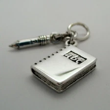 Sterling Silver NOTEBOOK & PENCIL Charm for Bracelet TEACHER Student GIFT New