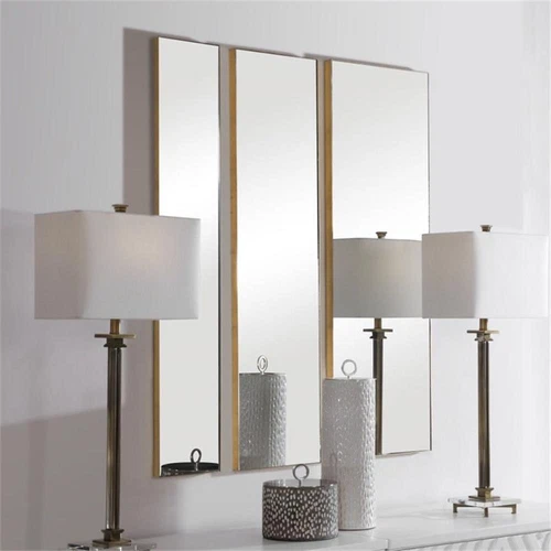 Uttermost Rowling Modern Metal MDF and Glass Mirror in Gold Leaf (Set of 3) - Picture 6 of 9
