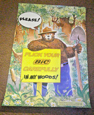 Vintage 1978 Smokey The Bear 18 x 13 paper Poster Flick Your Bic shipped rolled