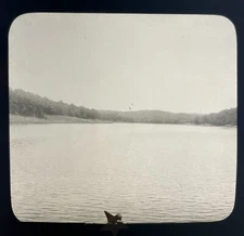 Antique 1900's Glass Negative Plate Connecticut Dam Lake Landscape Trees Water