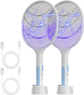 Bug Zapper 2 Pack,  Electric Fly Swatter Racket Fly Zapper, 3000 Volt USB Rechar