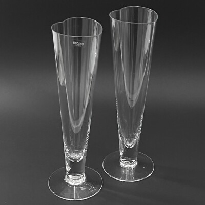 Set of 2 Krosno Crystal HEART SHAPE Toasting Champagne Flutes Poland 9''