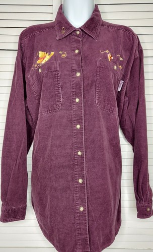 Disney Winnie Pooh & Tigger Women's Purple Corduroy Embroidered LS Shirt~Sz: LG - Picture 2 of 10