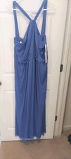 Davids Bridal Strap Halter Shoulder Chiffon Dress NWT Sz 20 Lined Zip Pleats
