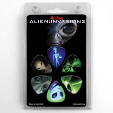Hot Picks "ALIEN INVASION 2" Guitar Pick Pack, 6 Pics .71mm Medium Clamshell pic