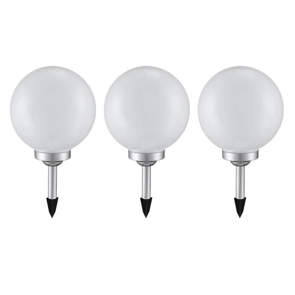 3er Set LED Solar Kugeln weiß Außen Steck Leuchten rund Garten Erdspieß Lampen - Bild 2 von 4