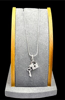 NIB SWAROVSKI RHODIUM CHAIN NECKLACECRYSTAL RHINESTONE LOCK KEY CHARM  PENDANT