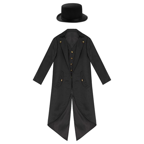 Kinder Jungen Jacke Rollenspiel Kostüm Halloween Frack Zirkus Ringmaster Hut - Bild 30 von 58