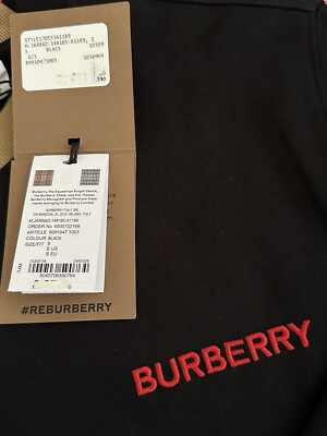 BURBERRY JARRAD CHECK NECK LONG SLEEVE Sm BLK SWEATER EMBROIDERED