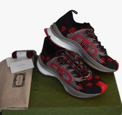  GUCCI RUN Black/Red TECHNICAL FABRIC LOW-TOP Men's RUNNING Sneakers 9.5 US-10