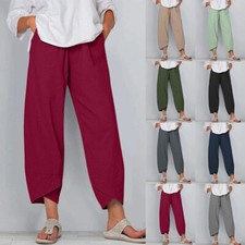 Plus Size Womens Cotton Linen Baggy Harem Pants Ladies Summer Loose Trousers US