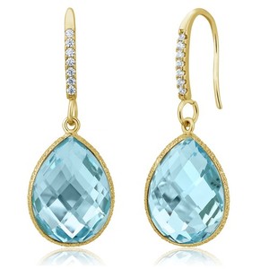 Authentic 18.00 Ct Blue Topaz 16x12mm Pear Shape 18K Yellow Gold Plated Silver Dangle