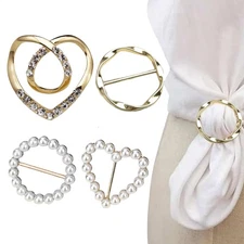 Women Shining Pearl Scarf Buckle Heart Scarf Brooch T-shirt Buckle Ring Clip
