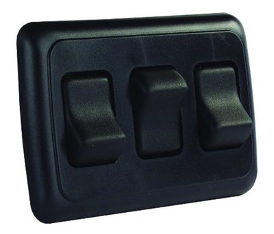 Black Triple SPST On-Off Switch with Bezel for RVs, Boats, and Vehicles