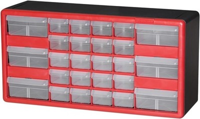 Akro-Mils 26-Drawer Plastic Drawer Storage Cabinet for Garage 26 Drawer, Red