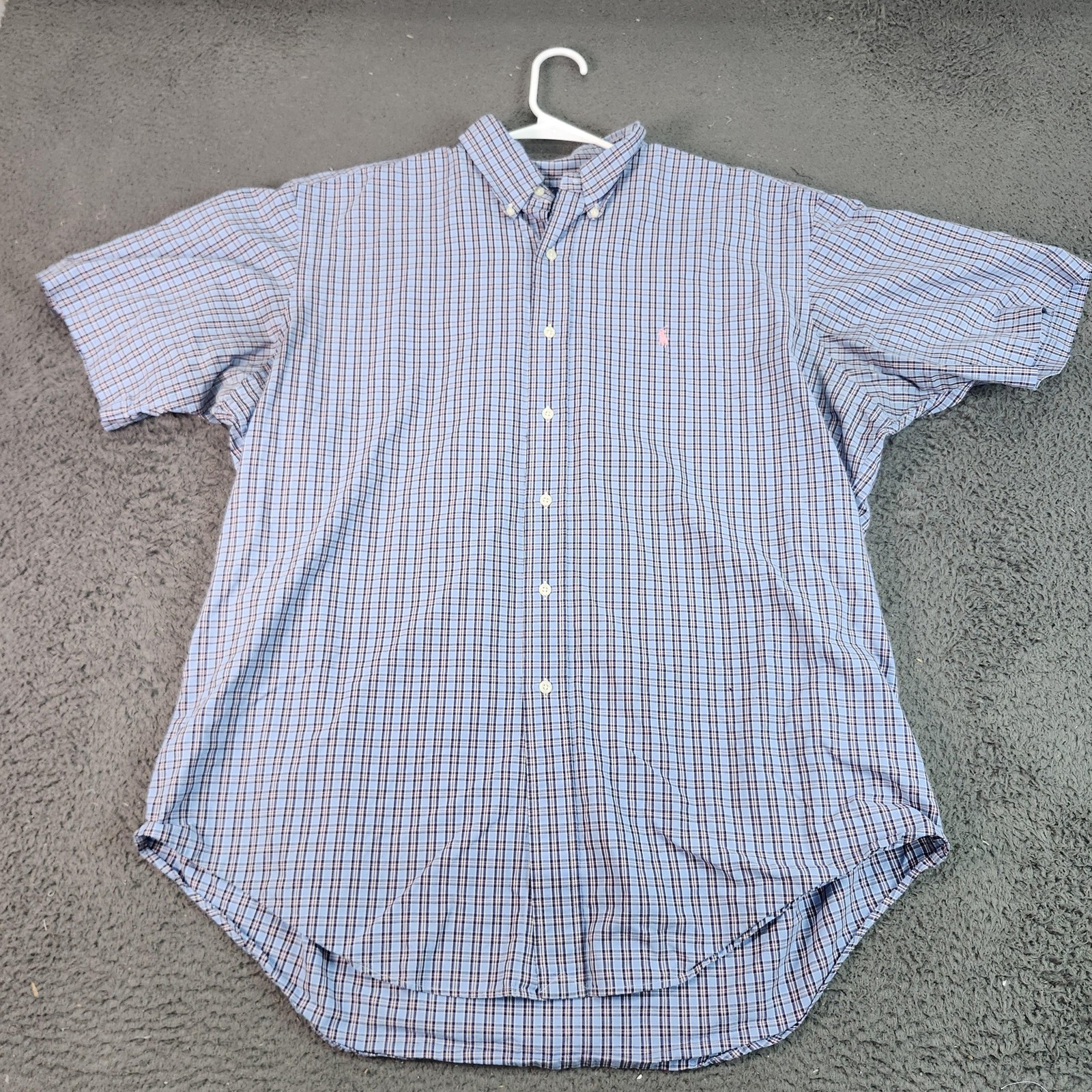 Ralph Lauren Shirt Mens XL Blue Plaid Classic Fit Button Down Short Sleeve
