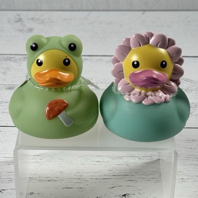 Rubber Duck Lot of 2 Flower and Frog Spring Mini Ducks Brand New