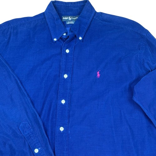 Ralph Lauren Button Down Corduroy Shirt Men's Large Blake Royal Blue Vintage Y2K - Picture 3 of 11