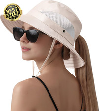 Womens Sun Hat with Ponytail Hole - UPF 50+ 8.5Cm Wide Brim, Packable Bucket Hat