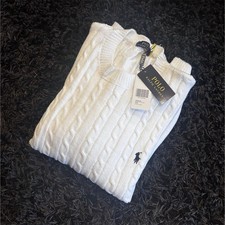 Polo Ralph Lauren Cable-Knit Cotton White Sweater Men's Size M Pullover