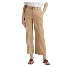 Lauren Ralph Lauren Twill Belted Cropped Stylish Wide Leg Pants Tan NEW Size 4