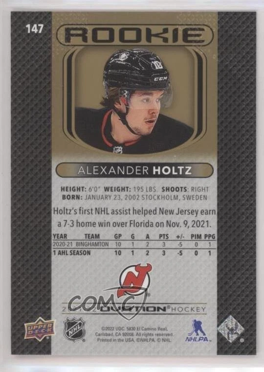 2021 Ovation Rookies Gold Spectrum Standing /250 Alexander Holtz #147 Rookie RC - Image 2 of 2