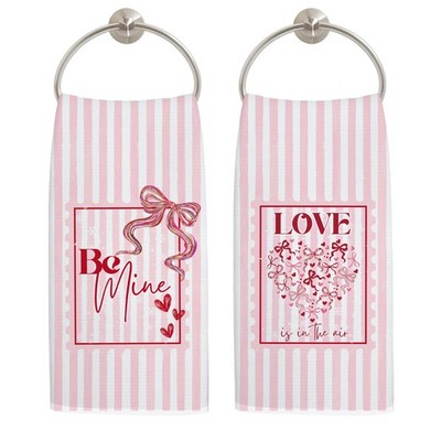 Coquette Bow Valentine's Day Kitchen Towels, Pink Striped Red Heart Hand Towe...