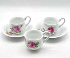 Tasse MEISSEN Set Kaffeetasse Schwanenhenkel & Untertasse Rote Rosen Porzellan