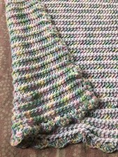 Vtg Handmade Knit Baby Afghan Throw 27x31 Crib Blanket Multicolor Pastel Unisex
