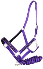 Nylon Horse Halter Nylon Padded Lead Rope Tack Purple Bling Rodeo 606162PRCH