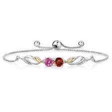 925 Silver and 10K Yellow Gold Bracelet Garnet Pink Moissanite (1.52 Cttw)