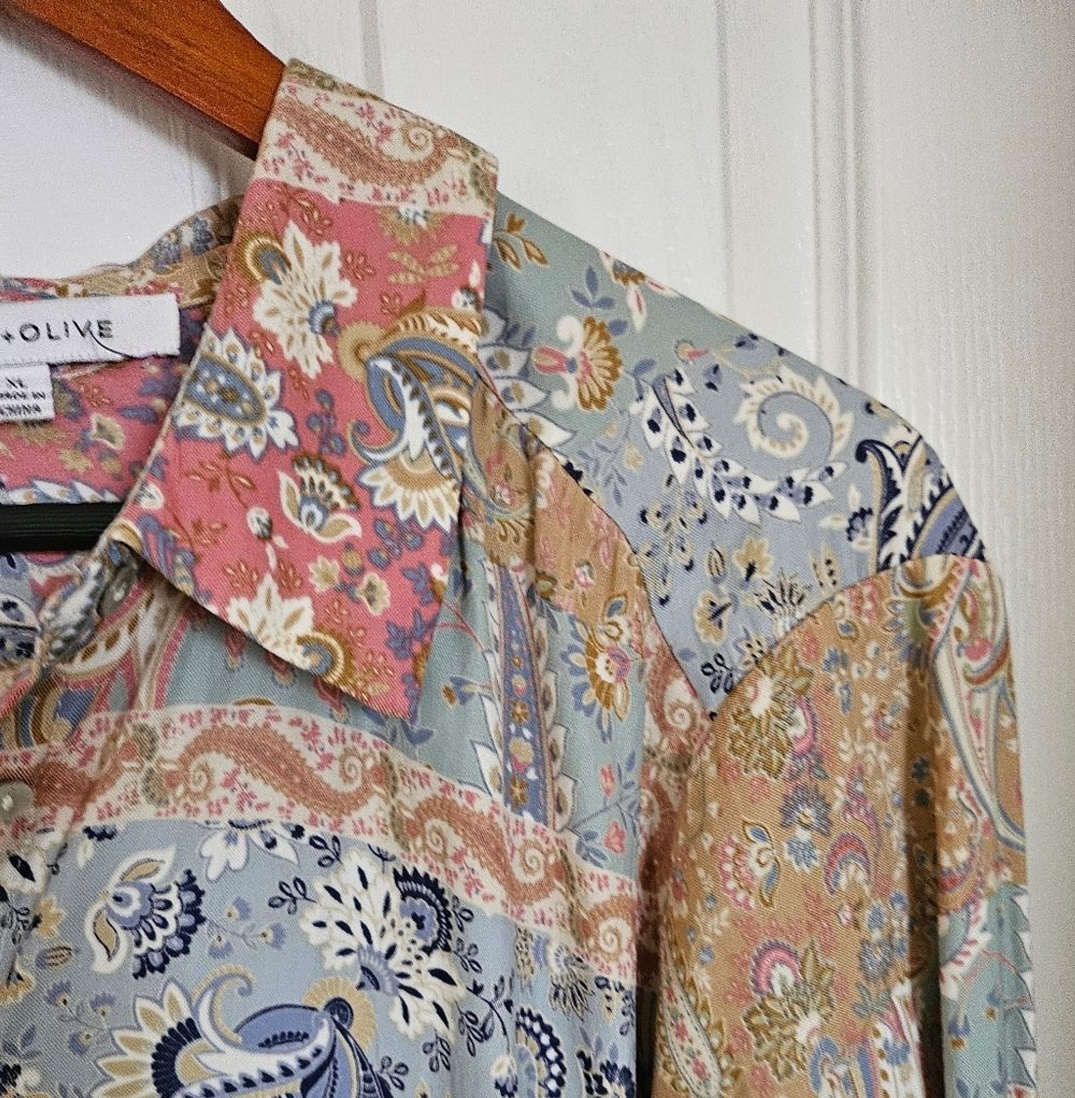 Rose + Olive Paisley Patchwork Button Down Blouse… - image 6