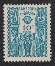 TIMBRE Taxe Cameroun 1939 sculptures bleu 10c NEUF