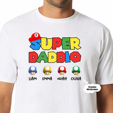 Super Daddio Custom T Shirt Personalised Dad Kids Names Gamer Father Day Gift