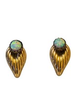 Vintage Gold-Tone Opal Stud Earrings With Leaf Design